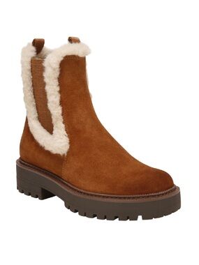 Sam Edelman Chestnut Suede Chelsea Boot with Cream Shearling Trim